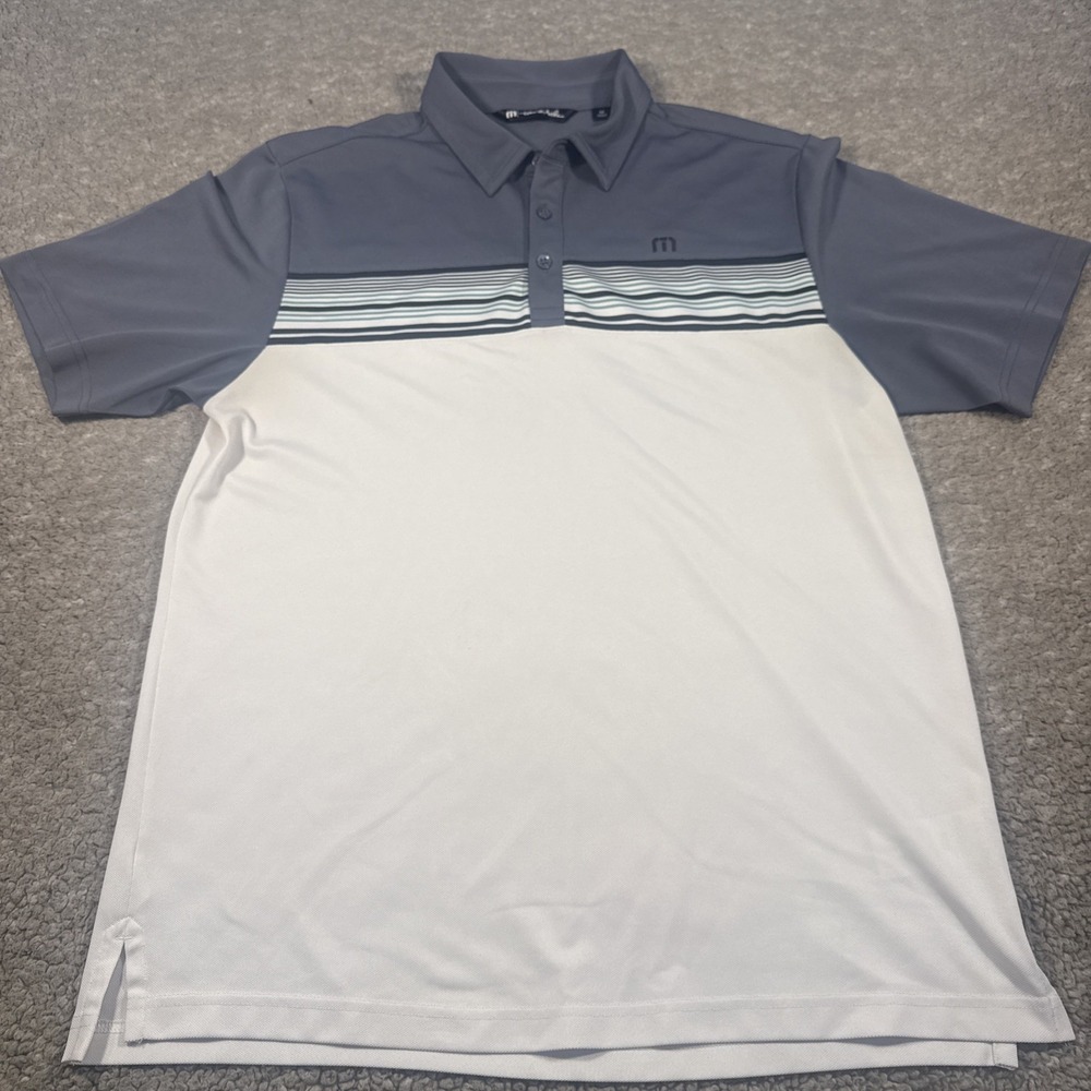 TravisMathew Mens Barbasol Championship Golf Polo Shirt Grey Striped Size Meduim